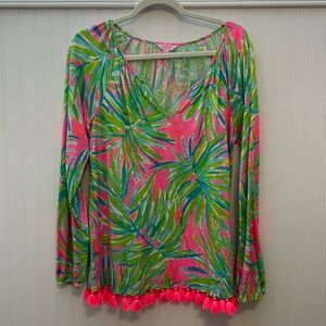 NWOT Lilly Pulitzer Linzy Tiki Pink Lime Blouse women’s size medium